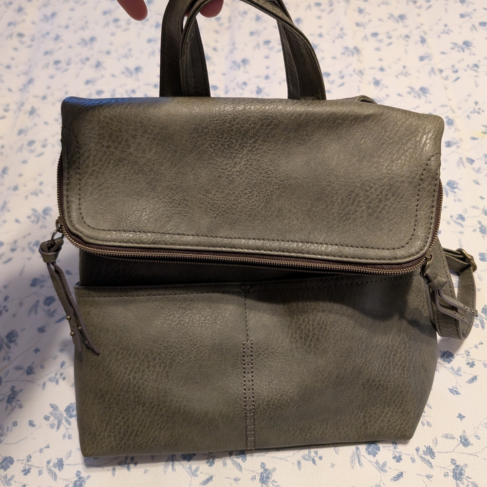 Gray Leather Backpack